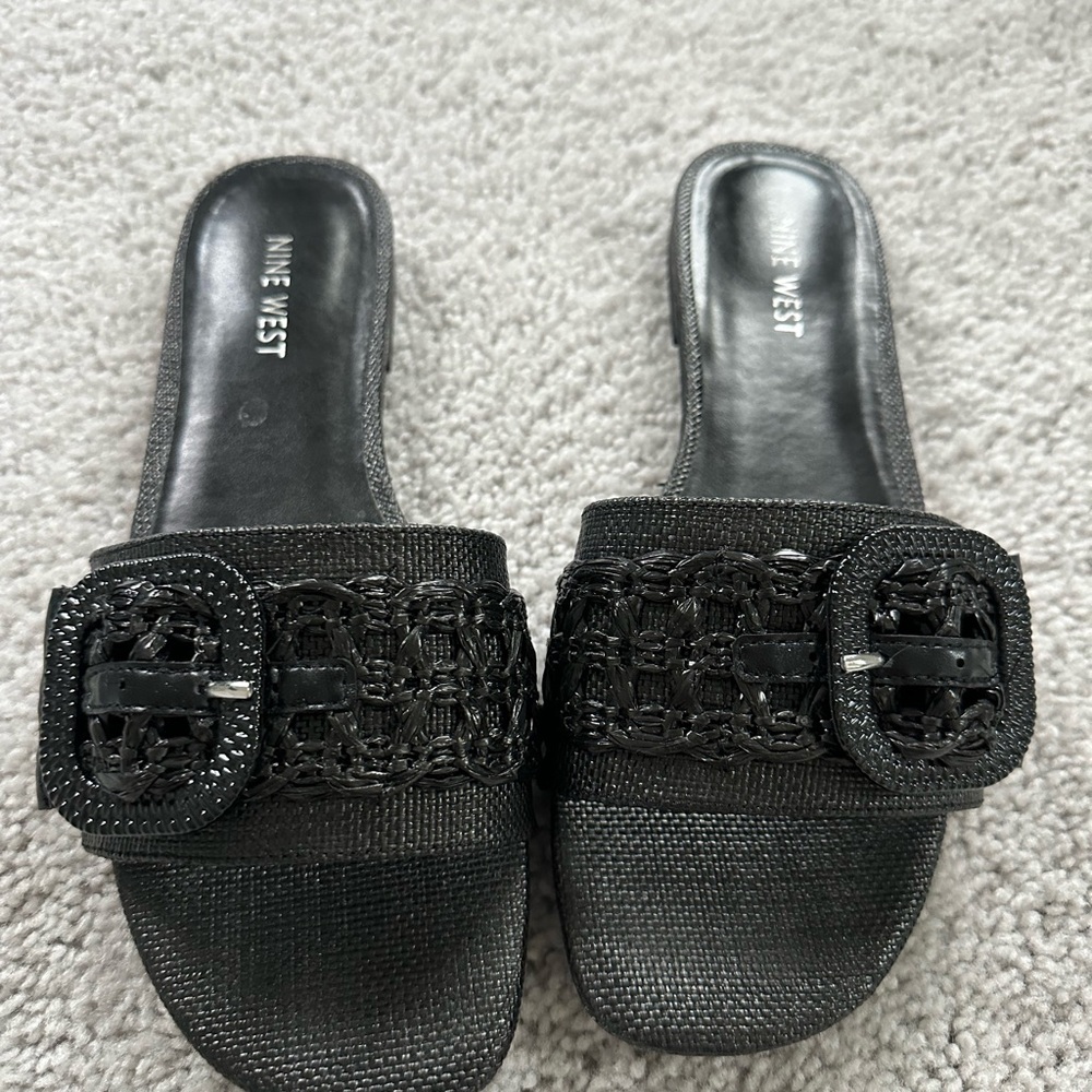 Nine West Black Mules with Decorative Buckle